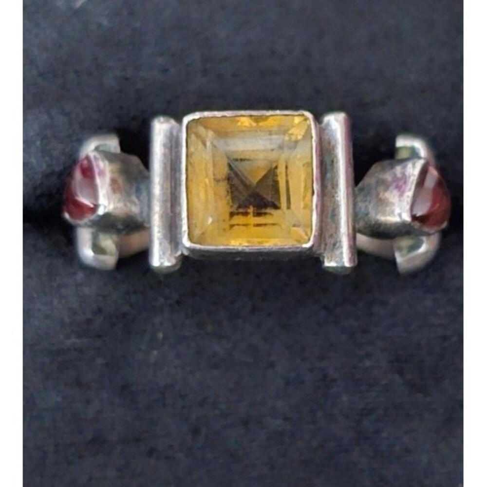 Vintage Unique Sterling Silver Natural Citrine and Pink Topaz Ring Size 6.25